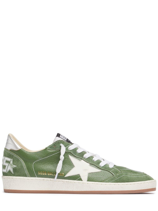 Golden Goose: Ballstar leather sneakers - Green/Silver - men_0 | Luisa Via Roma