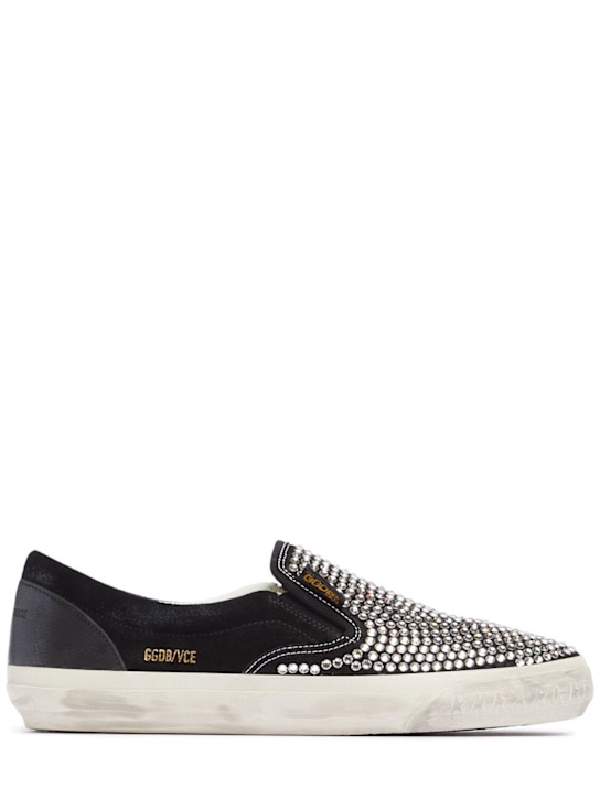 Golden Goose: VCE suede slip-on sneakers - Black - men_0 | Luisa Via Roma