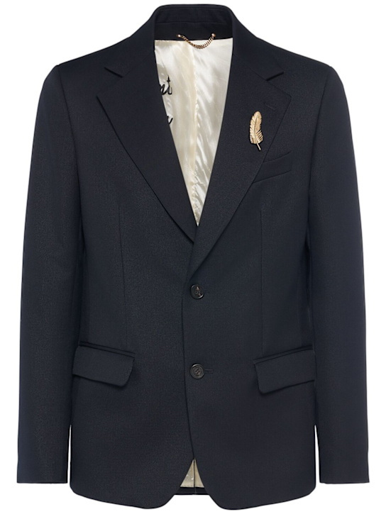 Golden Goose: Golden virgin wool blend jacket - Dark Blue - men_0 | Luisa Via Roma