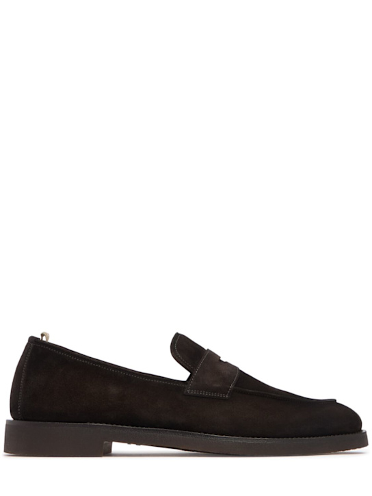 Officine Creative: Opera flexi suede loafers - Brown - men_0 | Luisa Via Roma