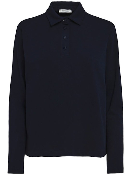 Annagreta: Marie long-sleeve cotton jersey polo - Blue - women_0 | Luisa Via Roma