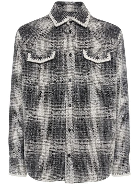 Golden Goose: Journey wool blend shirt - Grey/White - men_0 | Luisa Via Roma
