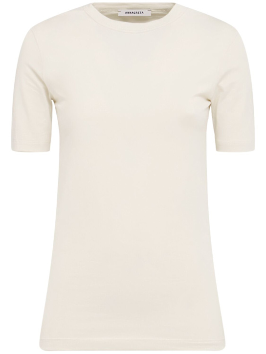 Annagreta: Daisy stretch cotton jersey t-shirt - Beige - women_0 | Luisa Via Roma