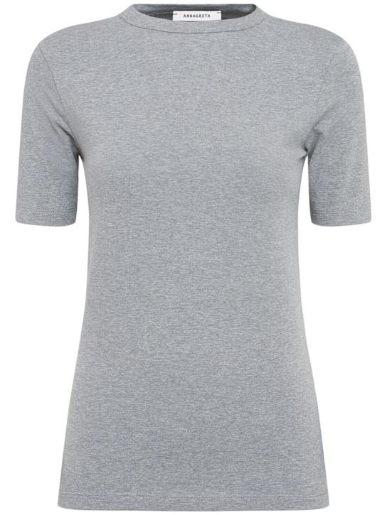 Annagreta: Daisy stretch cotton jersey t-shirt - Grey - women_0 | Luisa Via Roma