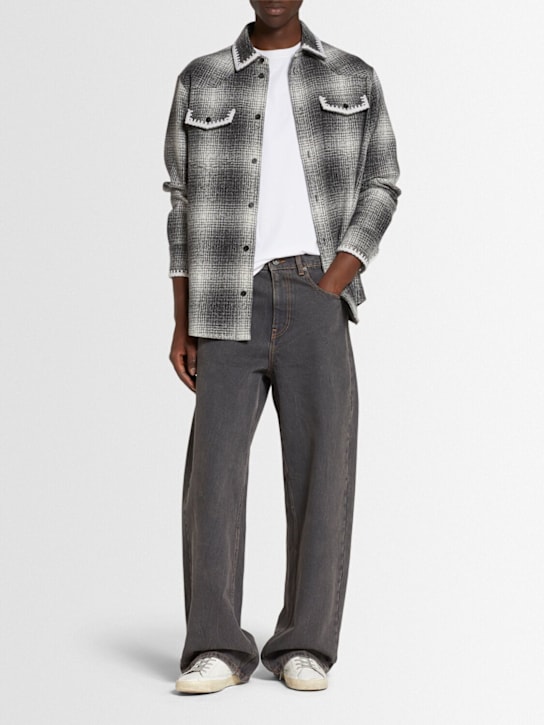 Golden Goose: Journey wool blend shirt - Grey/White - men_1 | Luisa Via Roma