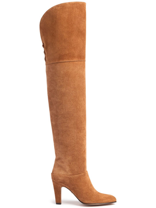 Chloé: 90mm Eve suede high boots - Pure Brown - women_0 | Luisa Via Roma