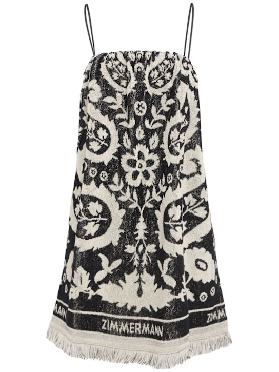 Zimmermann: Rhiannon cotton toweling mini dress - Black/Off White - women_0 | Luisa Via Roma