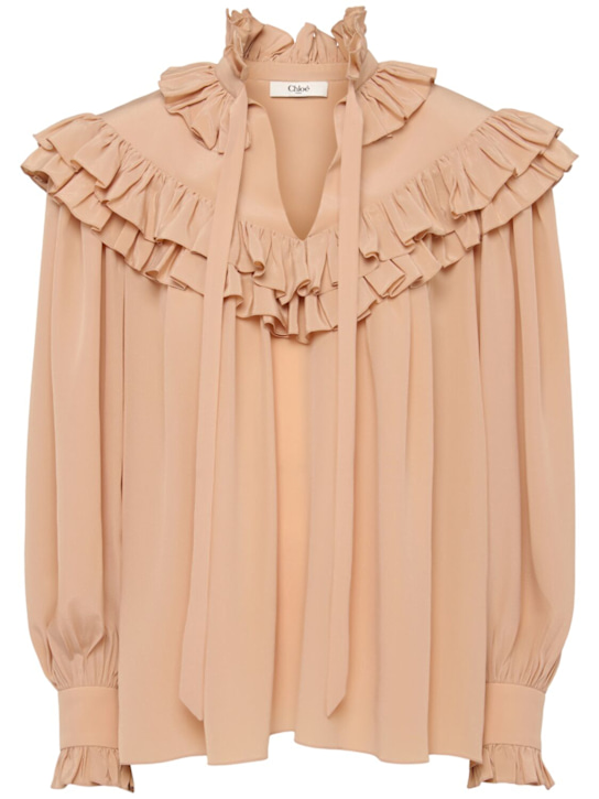 Chloé: Ruffled silk shirt - women_0 | Luisa Via Roma