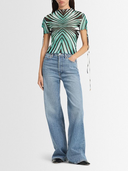 Roberto Cavalli: Ray Of Sea printed stretch tulle t-shirt - women_1 | Luisa Via Roma