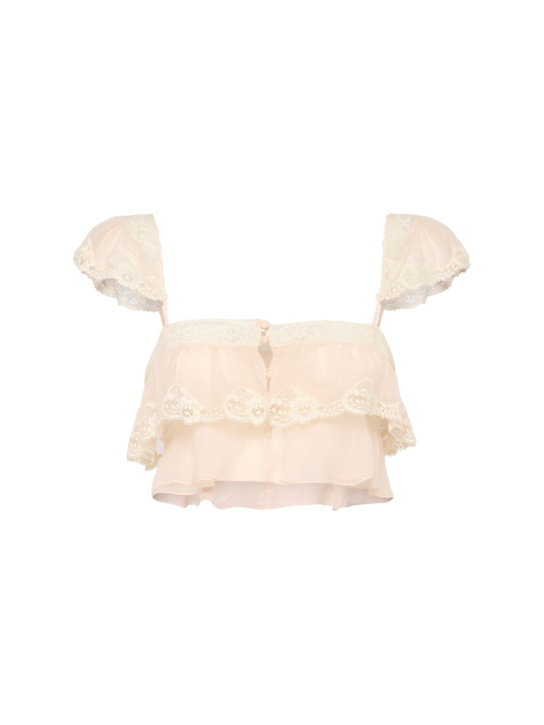 Chloé: Silk mousseline ruffled top - women_0 | Luisa Via Roma