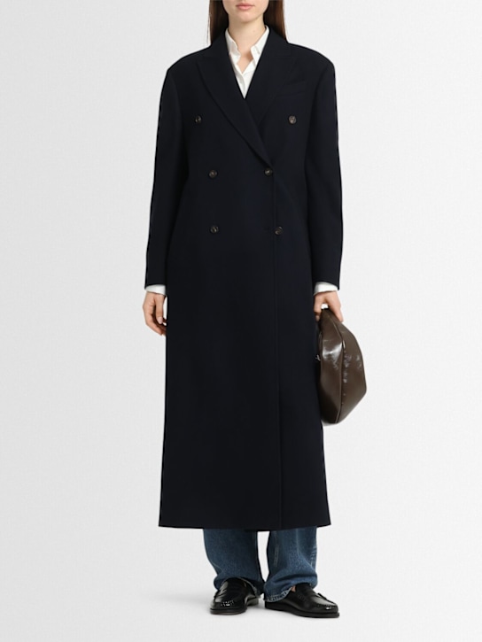Brunello Cucinelli: Double breast compact wool blend coat - Navy - women_1 | Luisa Via Roma