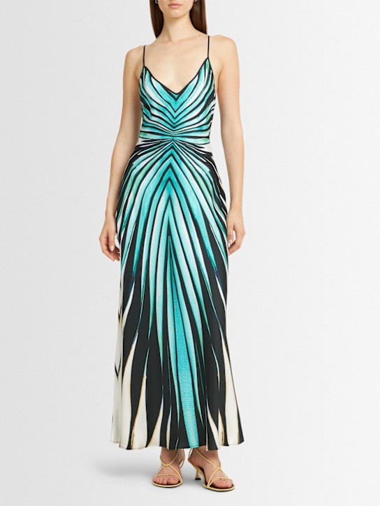 Roberto Cavalli: Ray Of Sea printed silk twill dress - ブルー/マルチカラー - women_1 | Luisa Via Roma