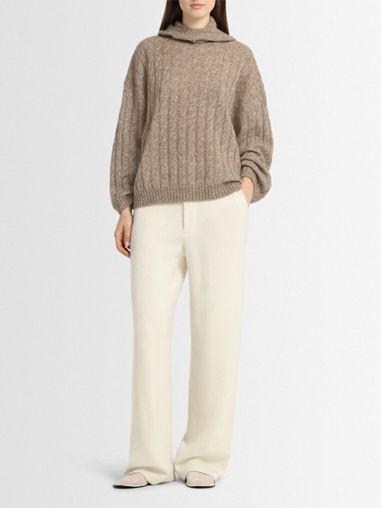Brunello Cucinelli: Embellished mohair blend sweater - Brown - women_1 | Luisa Via Roma