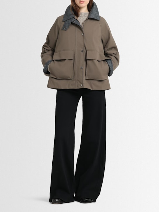 Brunello Cucinelli: Cotton blend canvas jacket - Brown - women_1 | Luisa Via Roma