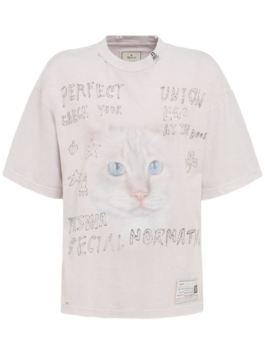 Mihara Yasuhiro: Cat bleached cotton t-shirt - women_0 | Luisa Via Roma