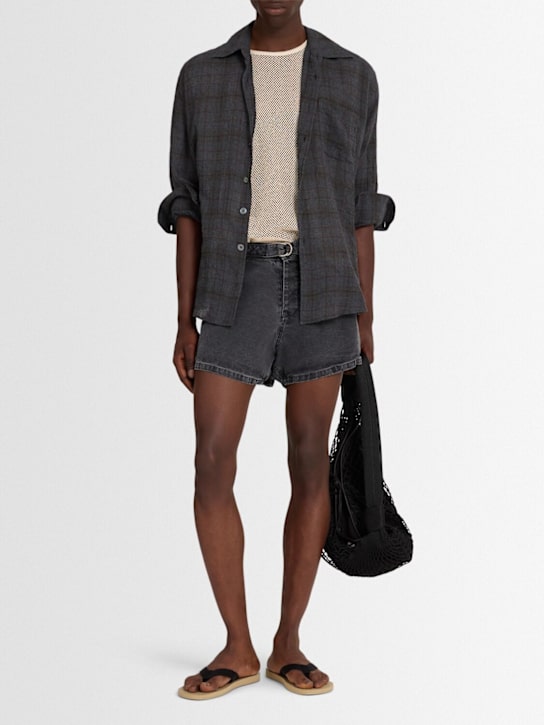 Our Legacy: Oyster cotton & linen trunk shorts - Black - men_1 | Luisa Via Roma