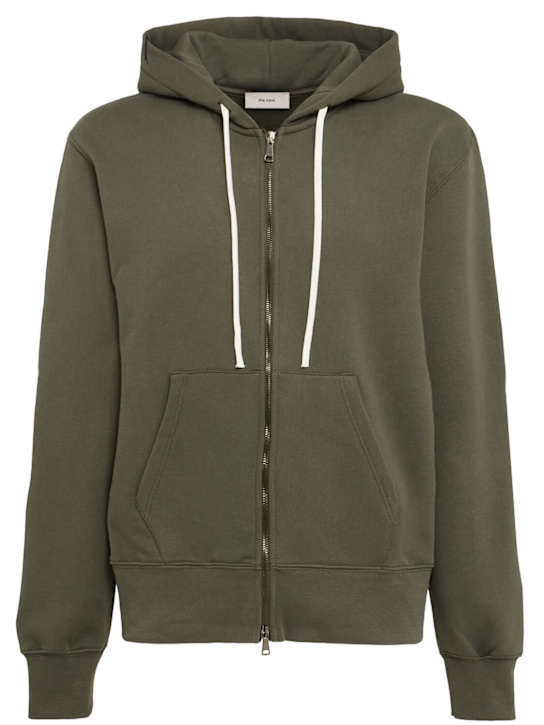The Core: Full-zip cotton sweatshirt hoodie - Military Green - men_0 | Luisa Via Roma