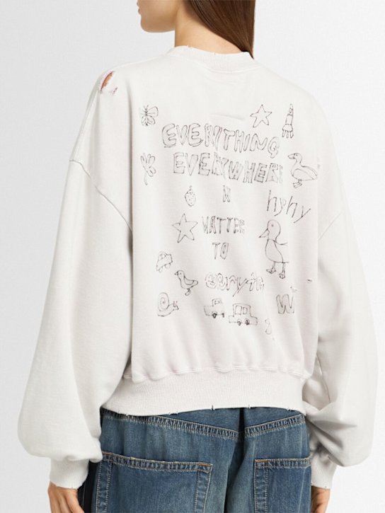 Cat printed distressed cotton sweatshirt - Thumbnail 2