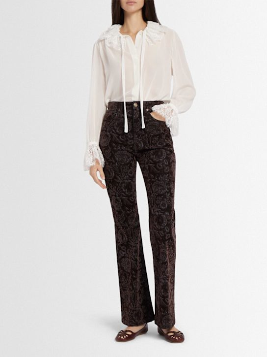 Chloé: Floral flocked high rise flared jeans - women_1 | Luisa Via Roma