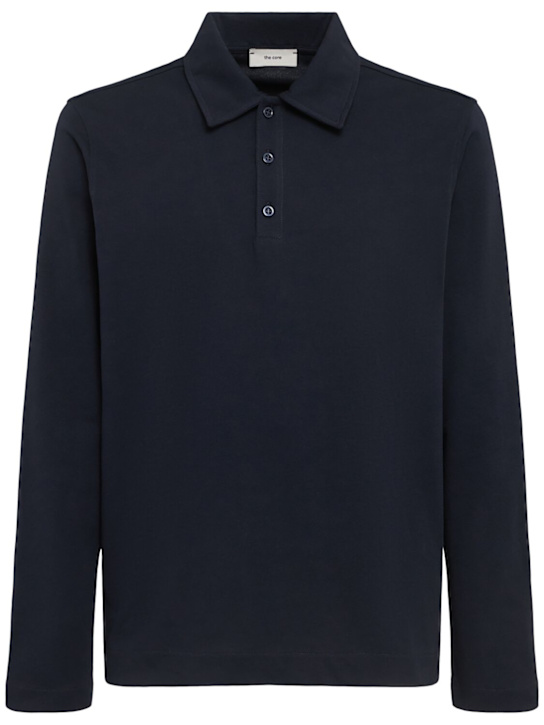 The Core: Classic long-sleeve cotton jersey polo - Blue - men_0 | Luisa Via Roma