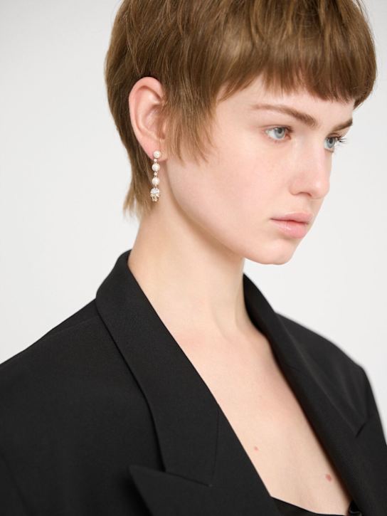 McQueen: Skull & pearl brass earrings - women_1 | Luisa Via Roma
