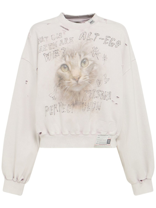 Cat printed distressed cotton sweatshirt - Thumbnail 1