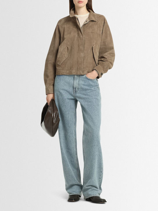 Brunello Cucinelli: Leather jacket - Brown - women_1 | Luisa Via Roma