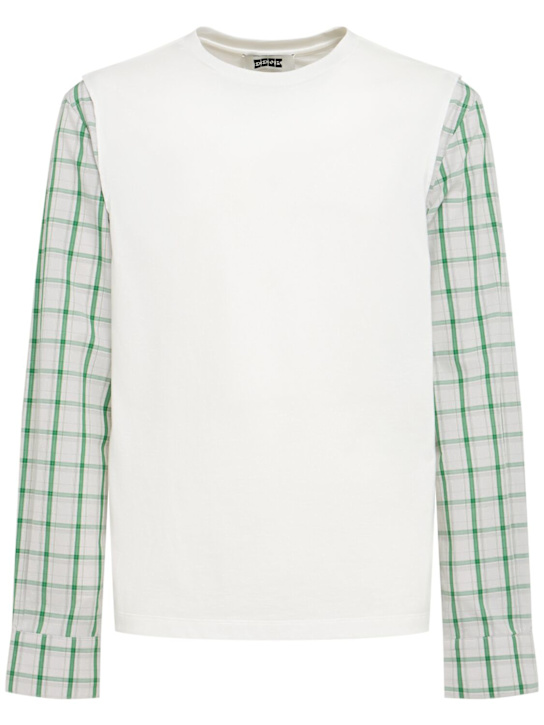 Eenk: Contrast cotton & linen top - Ivory - men_0 | Luisa Via Roma