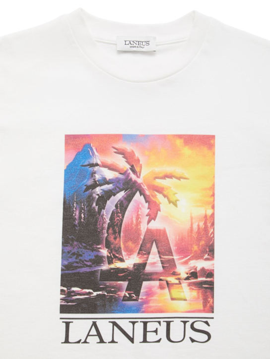 Laneus: Printed cotton jersey oversize t-shirt - White - kids-boys_1 | Luisa Via Roma
