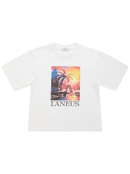 Laneus: Printed cotton jersey oversize t-shirt - White - kids-boys_0 | Luisa Via Roma
