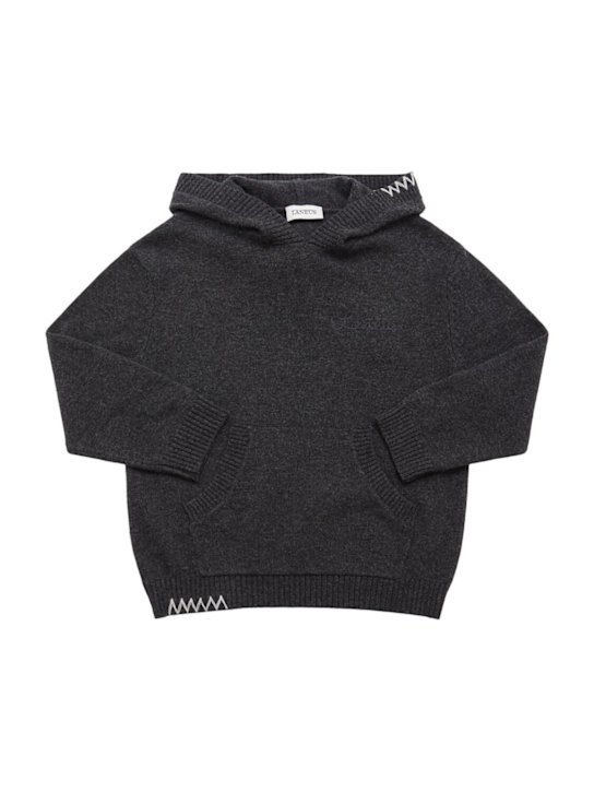Laneus: Wool knit hoodie - Grey - kids-boys_0 | Luisa Via Roma