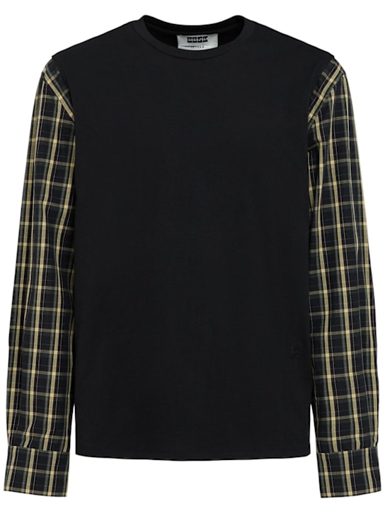 Eenk: Contrast cotton & linen top - Black - men_0 | Luisa Via Roma