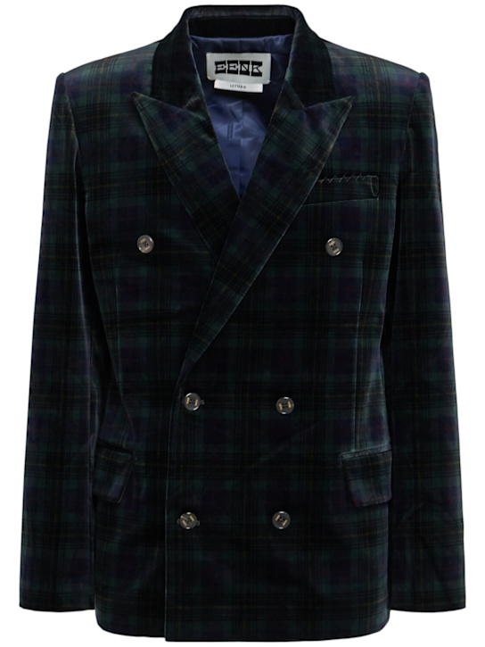 Eenk: Double breasted velvet blazer - Navy - men_0 | Luisa Via Roma