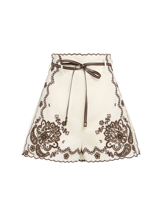 Zimmermann: Ascension embroidered linen shorts - women_0 | Luisa Via Roma