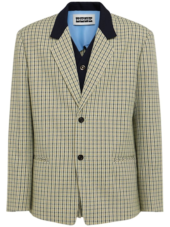 Eenk: Single breast wool blend blazer - Green/Multi - men_0 | Luisa Via Roma