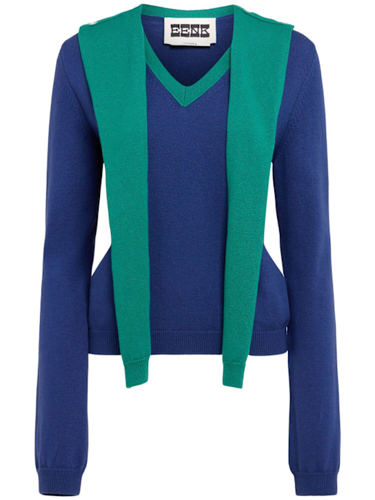 Eenk: Layered wool blend v-neck sweater - Blue/Green - women_0 | Luisa Via Roma