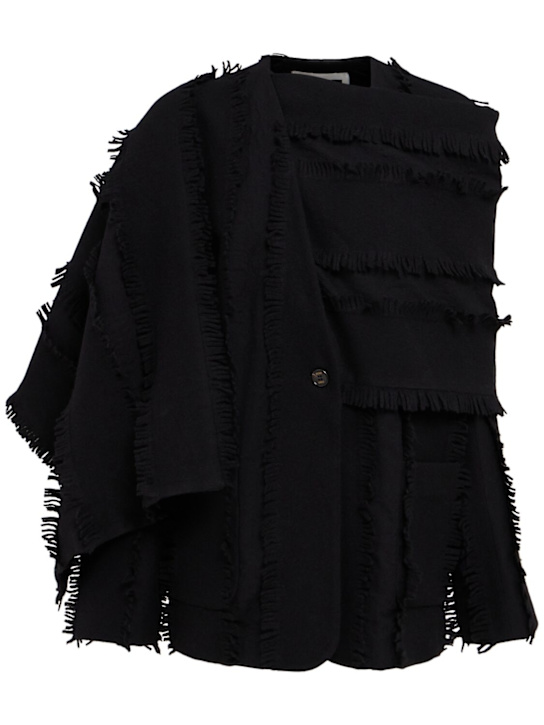 Eenk: Textured wool jacket w/ scarf detail - Black - women_0 | Luisa Via Roma