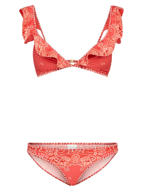 Zimmermann: Lucky bandana printed frill bikini - Red - women_0 | Luisa Via Roma