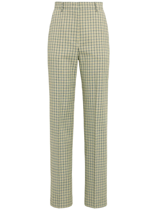 Eenk: Check wool blend straight pants - Green/Multi - women_0 | Luisa Via Roma