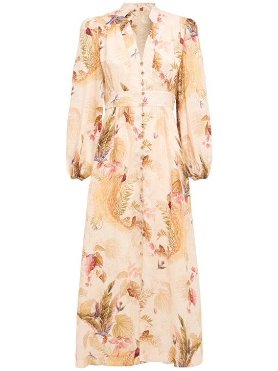 Zimmermann: Ascension linen plunge midi dress - Cream/Multi - women_0 | Luisa Via Roma