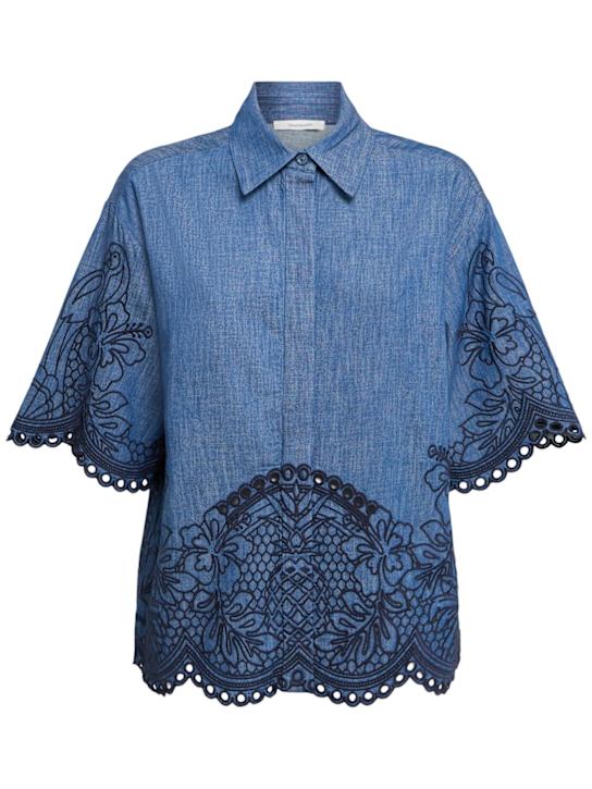Zimmermann: Coco embroidered denim shirt - women_0 | Luisa Via Roma