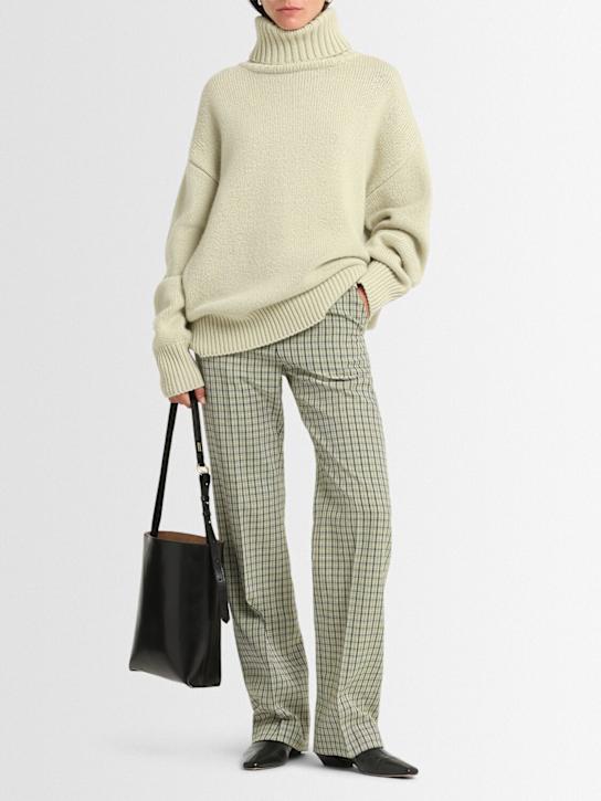 Eenk: Check wool blend straight pants - Green/Multi - women_1 | Luisa Via Roma