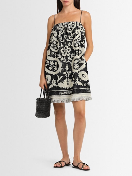 Zimmermann: Rhiannon cotton toweling mini dress - Black/Off White - women_1 | Luisa Via Roma