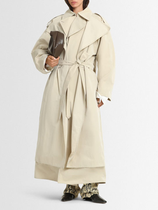 Eenk: Belted cotton blend long coat - Beige - women_1 | Luisa Via Roma