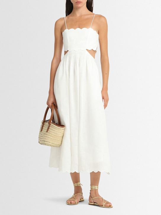 Zimmermann: Rhiannon scalloped linen midi dress - Ivory - women_1 | Luisa Via Roma