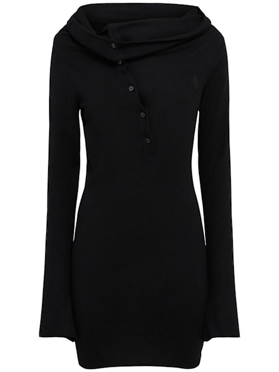 The Attico: Virgin wool blend buttoned mini dress - Black - women_0 | Luisa Via Roma