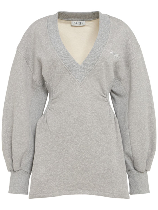 The Attico: Cotton jersey v-neck mini dress - Grey - women_0 | Luisa Via Roma