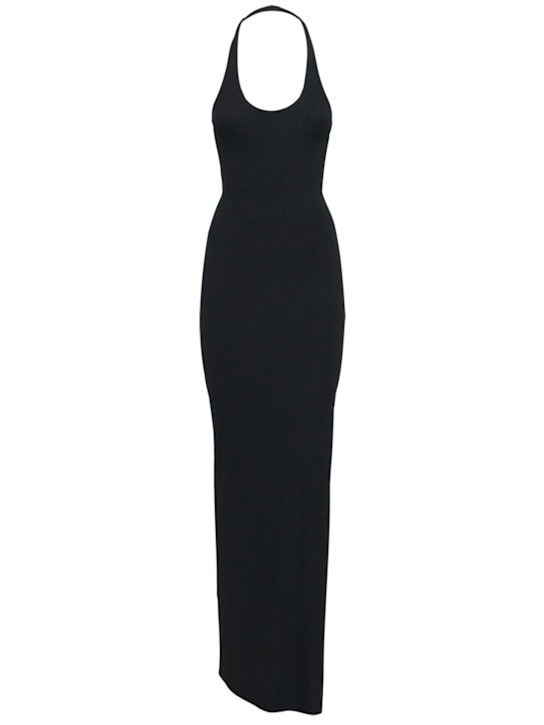 Lama Jouni: Backless viscose jersey long dress - Black - women_0 | Luisa Via Roma