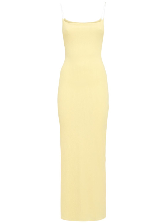 Lama Jouni: Strapless stretch viscose long dress - Yellow - women_0 | Luisa Via Roma