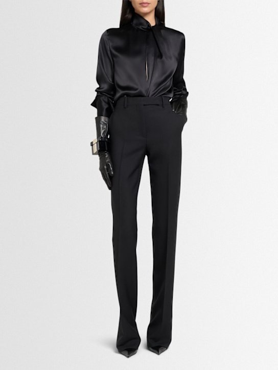 Tom Ford: 初剪羊毛混纺斜纹直筒裤 - 黑色 - women_1 | Luisa Via Roma